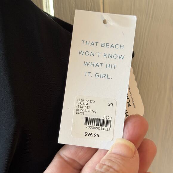 NWT Lane Bryant Cacique Black No-Wire Pleated Swim One-Piece Size 30 - Picture 8 of 12